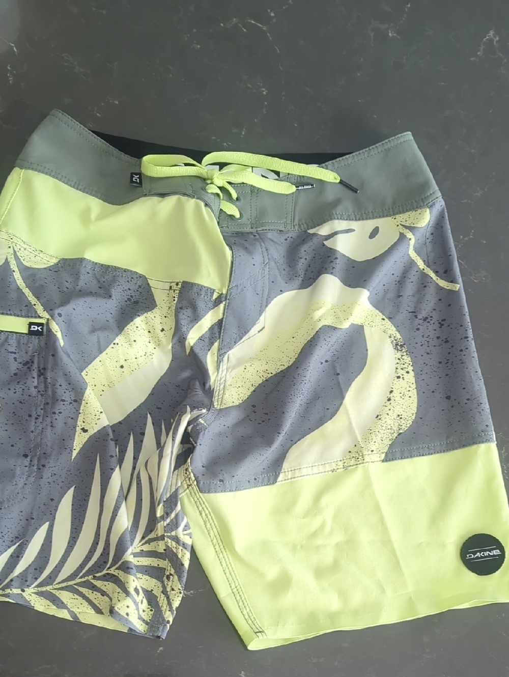 Dakine Grey and Lime Boardshorts with Tropical Print Size 28